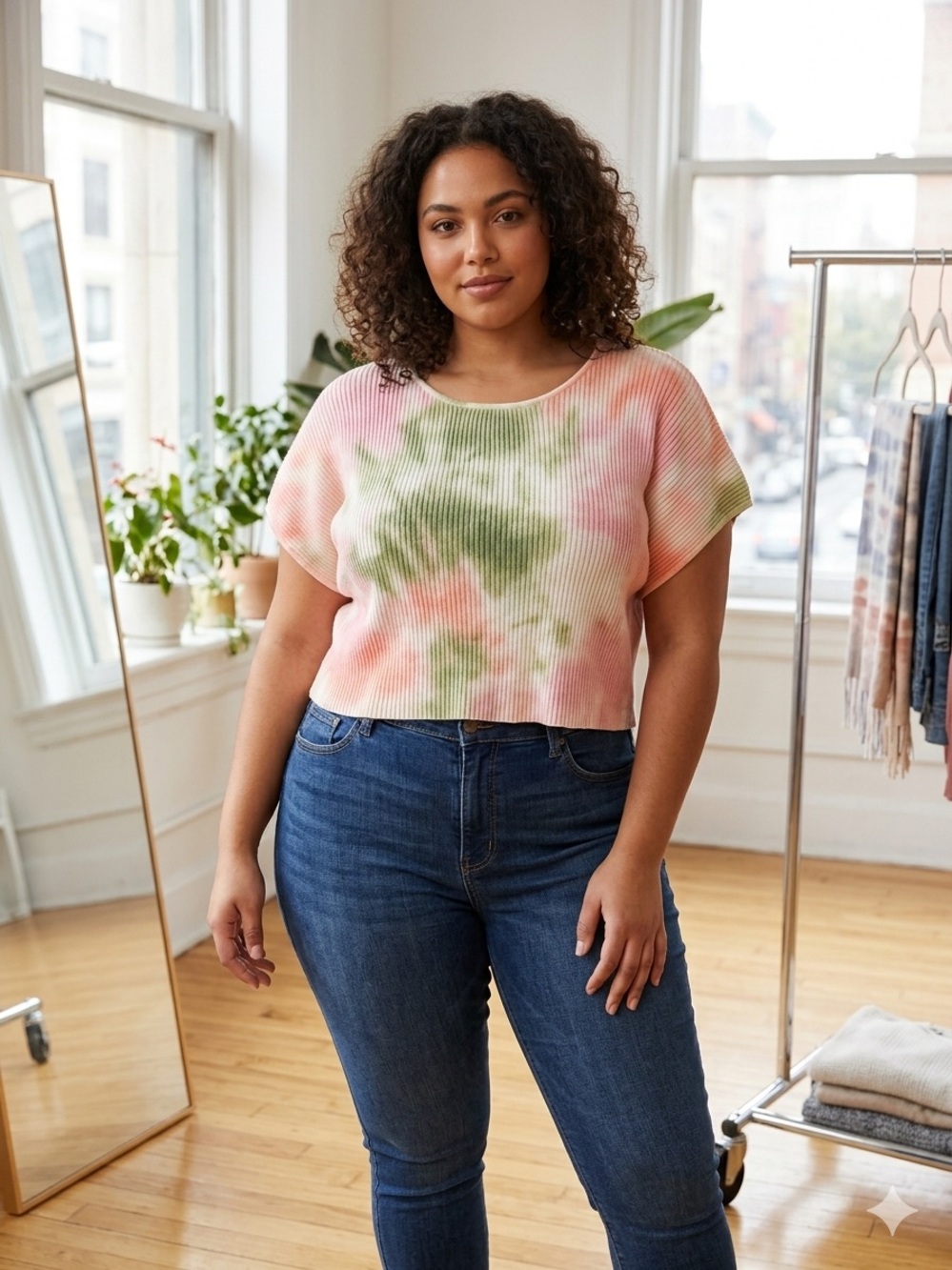 Promesa Pink & Green Tie-Dye Ribbed Crop Top
